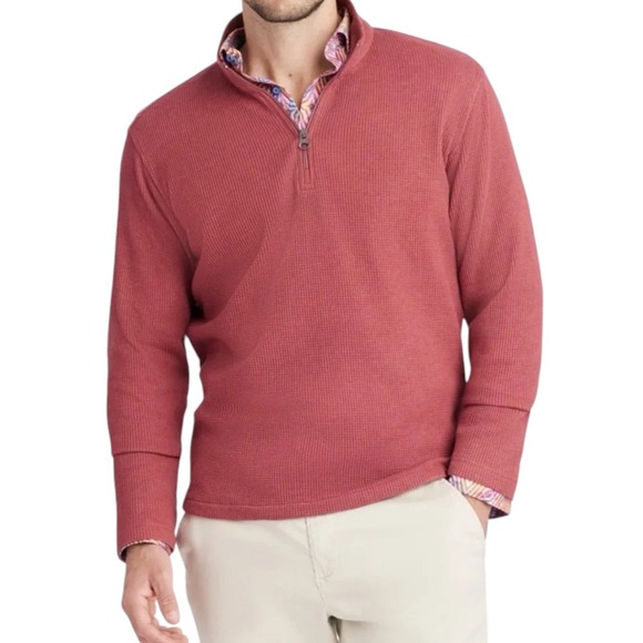 Robert Graham Other - Robert Graham Shepton Top Mens 2XL Red Waffle Knit Quarter Zip Elbow Patches NEW